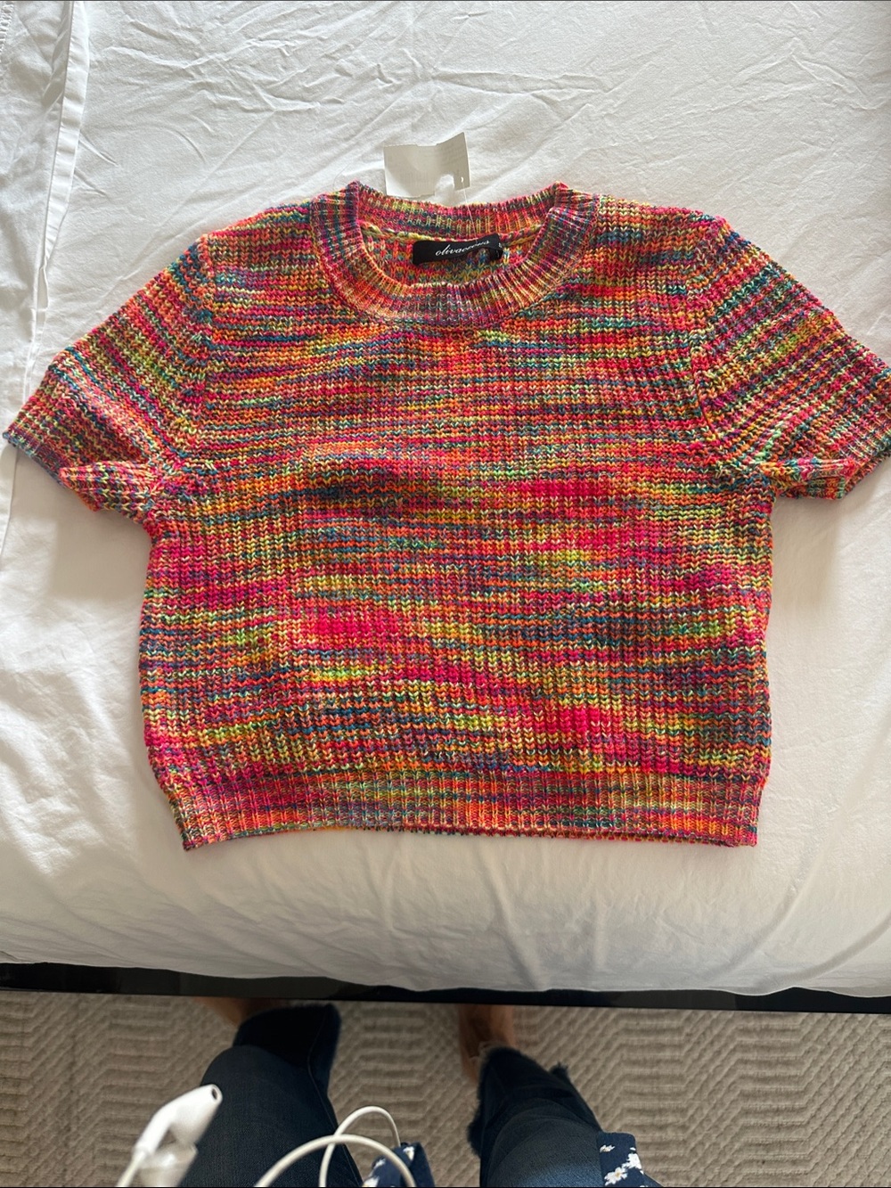 Olivaceous Bright Multicolor Short Knit Crewneck Sweater